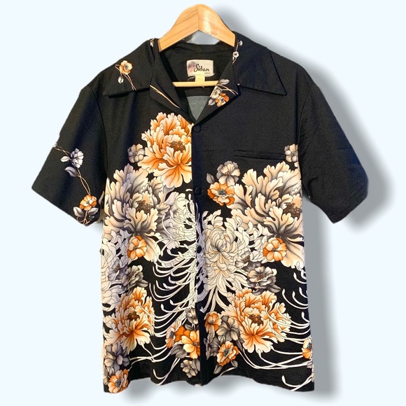 VTG Rare Sidan Hawaiian Shirt chrysanthemum floral - Picture 11 of 11
